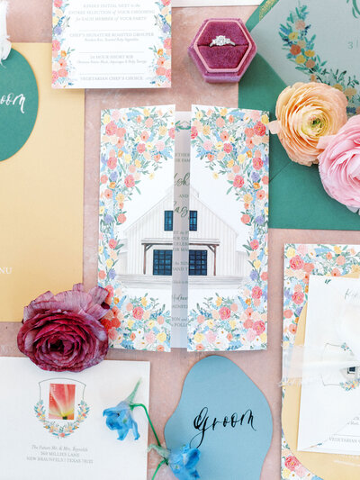 wedding invitation with venue illustration