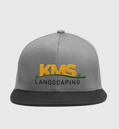 KMS Landscaping logo on gray hat