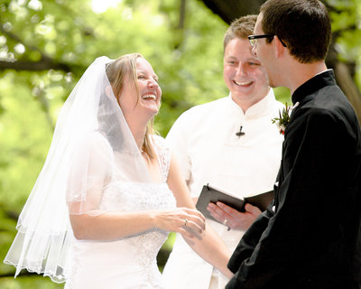 Bride, Groom, and Minister laughing - Wedding at Japanese Gardens Ft. Worth