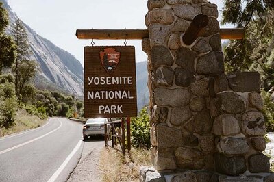 Yosemite National Park wooden sign.