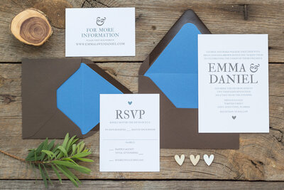 simple wedding invitation with heart and ampersand