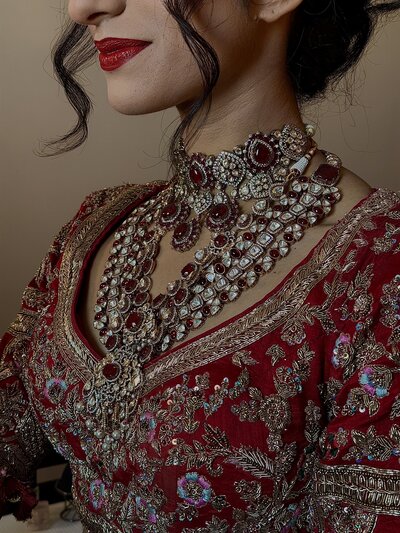 south asian wedding bride outfit closeup in denver colorado