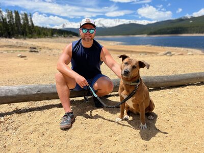 Therapist & Dog in Sand