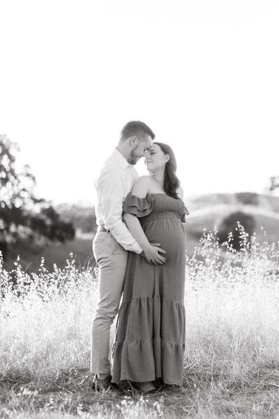 Pregnant mother holding hands with partner in soft morning light, photographed by Vanessa Montano Photography — Brentwood Maternity Photographer.