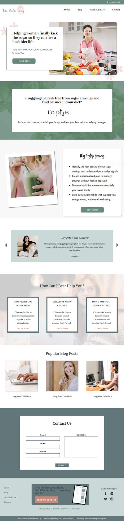 Ipad vertical website mockup of the nutritious dish woman smiling at counter cutting fruit