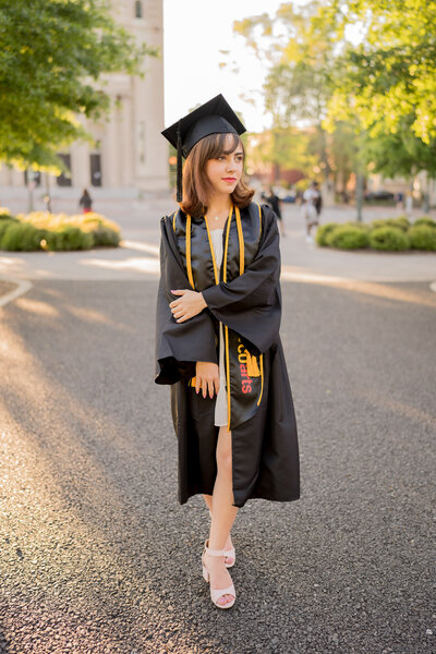 A College senior from VCU posing for her senior portraits in Richmond Virginia at VCU campus