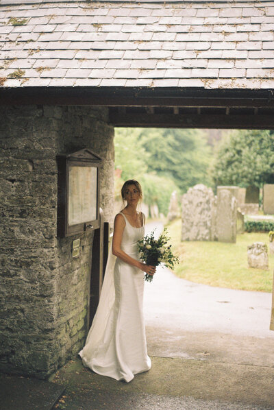 35mm bridal portrait Devon church wedding