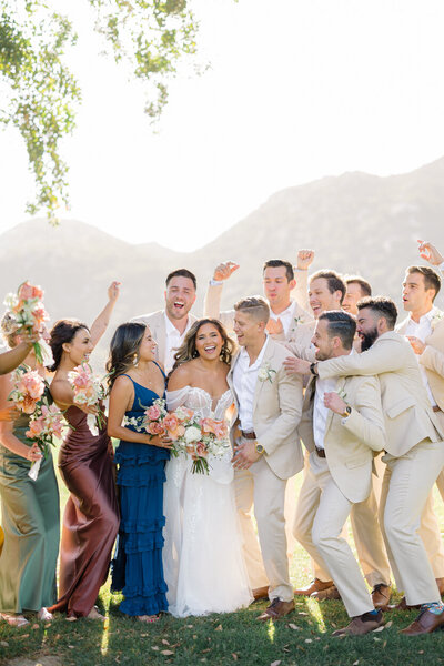 wedding party cheering