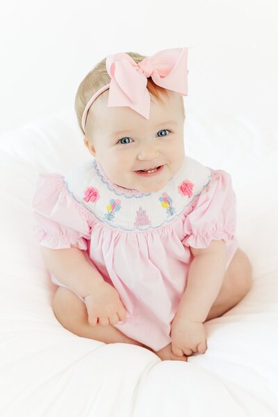12 month one year studio milestone photos of baby girl