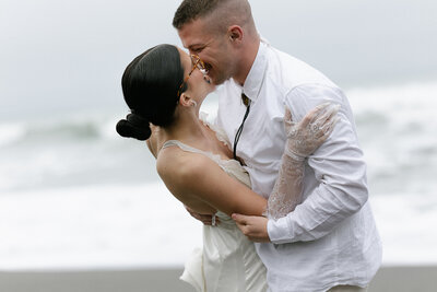Close up portrait in Brookings Oregon of a couple eloping