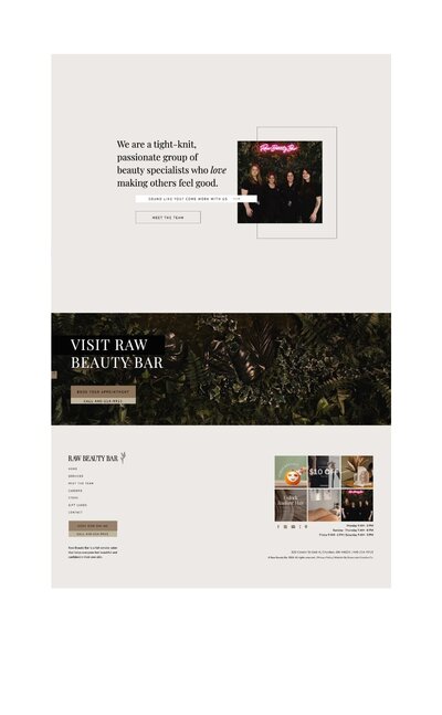 Final after image of Raw Beauty Bar’s redesigned website, emphasizing its polished and professional appearance.