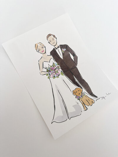 A  watercolour portrait of a bride and groom by Montreal based artist, Stephanie Anne Illustration