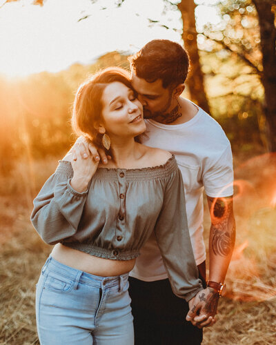 Engaged couple during a romantic engagement session in Oregon, Pacific Northwest.