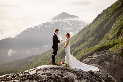 Bride & Groom saying their vows in Alaska