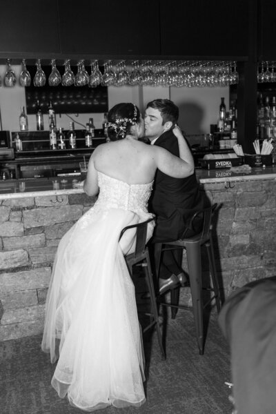 Bride and groom walk up memorial steps at their DC wedding
