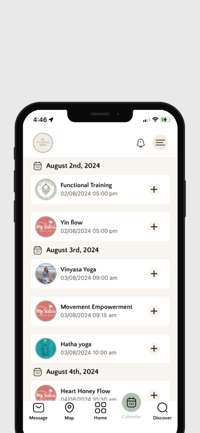 Search by date for wellness classes such as yoga, gyms, pilates and more in Sayulita using the EnForma App