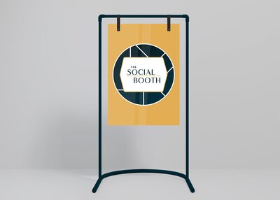 Mockup of a floor sign for photobooth company expo use