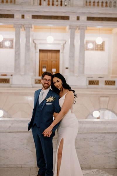 Couple celebrating their New York City courthouse elopement, captured by NYC wedding and elopement photographer Dom Augustine.