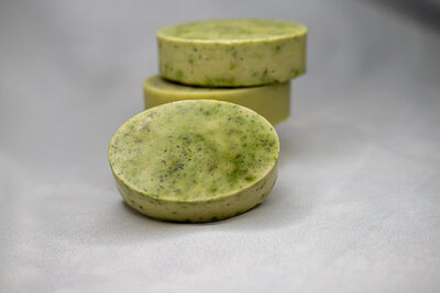 Soothing handmade lavender soap bar stacked together