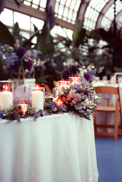 Detail photos at a couple's reception at the Garfield Park Conservatory, captured on film