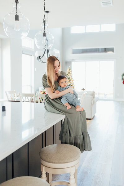 In-home lifestyle family session. Milestone in-home of mama and baby.