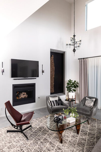 Organic, modern great room design by interior designer Dana Triano of Dana Triano Designs