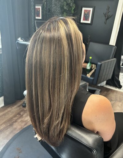 black bob with red highlights