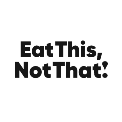 "Eat This, Not That" logo displayed on a white background, emphasizing better food options for health-conscious individuals.