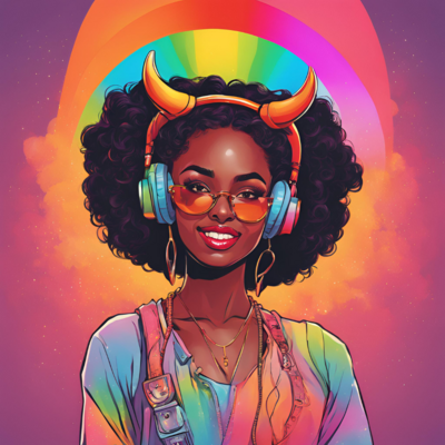Girl in glasses with horns with rainbow colors