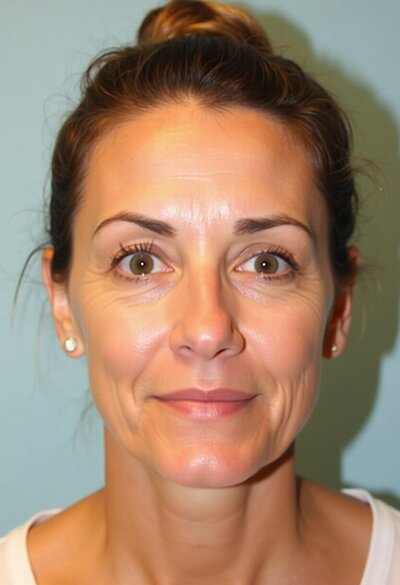 Mini Facelift before showing smoother jawline, lifted lower face, and tightened neck