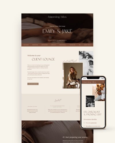 Showit Session Client Lounge template for photographers