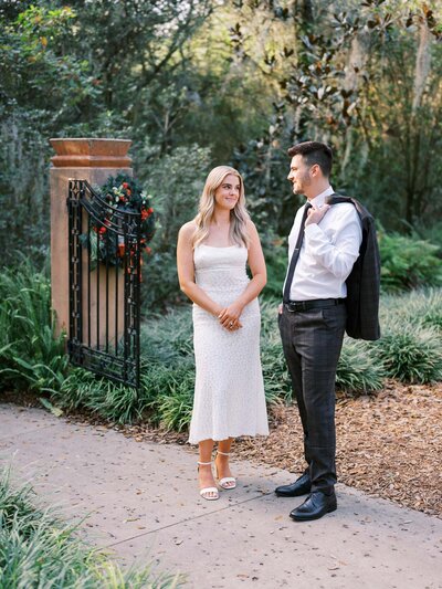 Bride and groom at a garden for their Florida engagement session