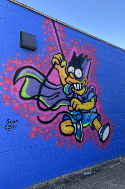 mural of bart simpson as a super hero