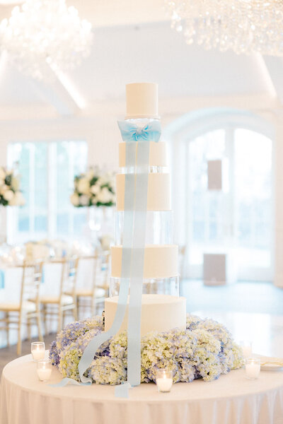 Tall Wedding Cake with Floral Halo