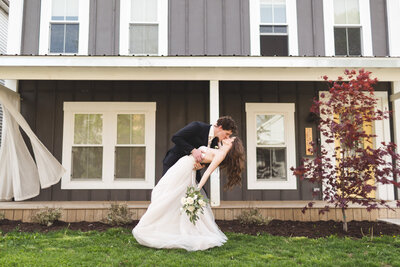 micro-wedding-at-home-intimate-ceremony-bride-groom-dip-kiss-ohio