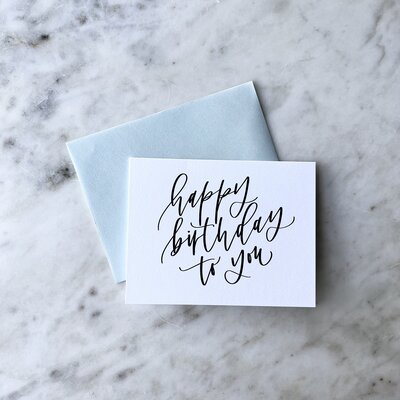 Card that reads "happy birthday to you"