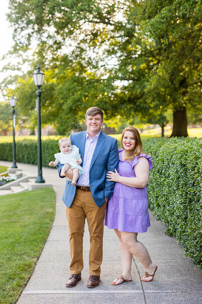 Parents and baby at outdoor family mini session in Birmingham