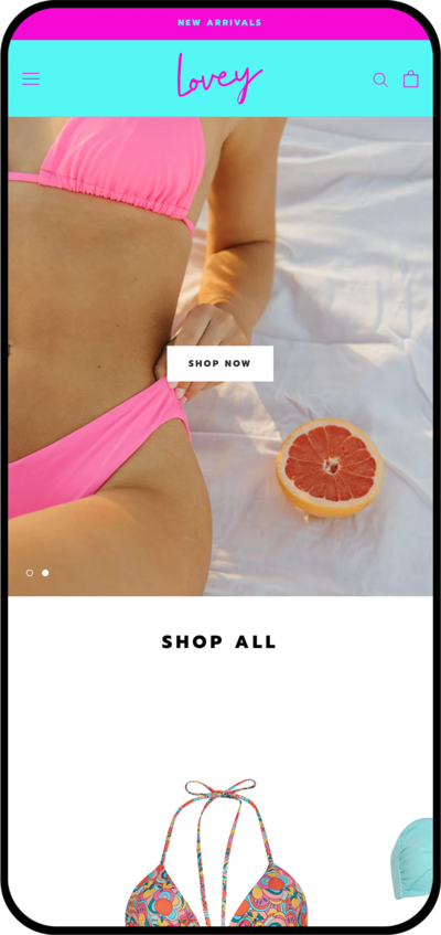Lovey Bikini Mobile Homepage  mocked up on iPhone