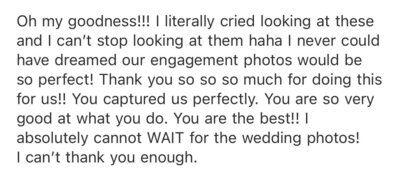 email message from client saying she cried looking at her photos and she's so grateful