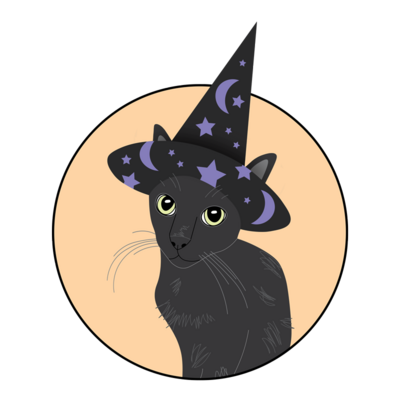 Illustration of Black Cat wearing witch hat