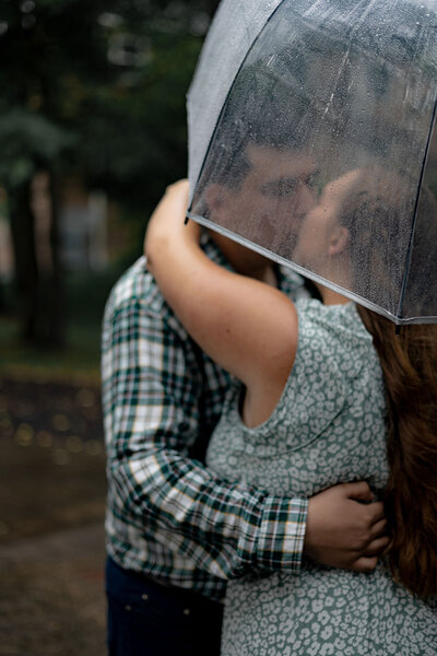 Romantic, rainy engagement session at Coe Lake Park in Berea, OH