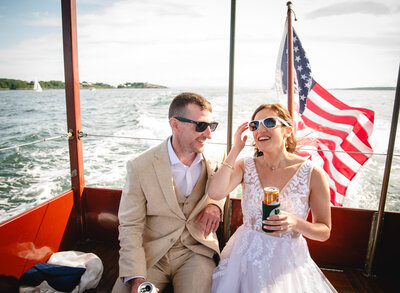 elopement couple on a boat cruise in coastal new england