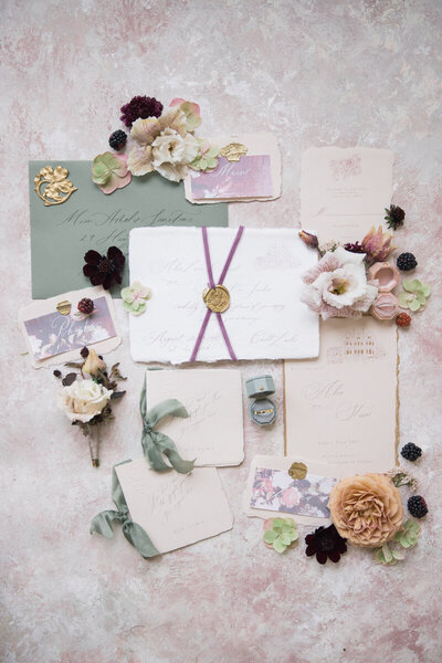 Newport wedding invitation flatlay