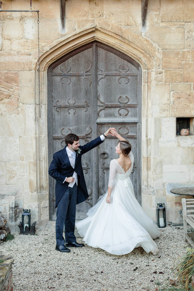 bride and groom smiling