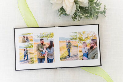 A beautiful album filled with images of mom, dad, and their baby for them to enjoy by Laramee Love Photography