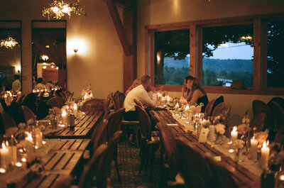 candlelit dinner at wedding reception in vermont