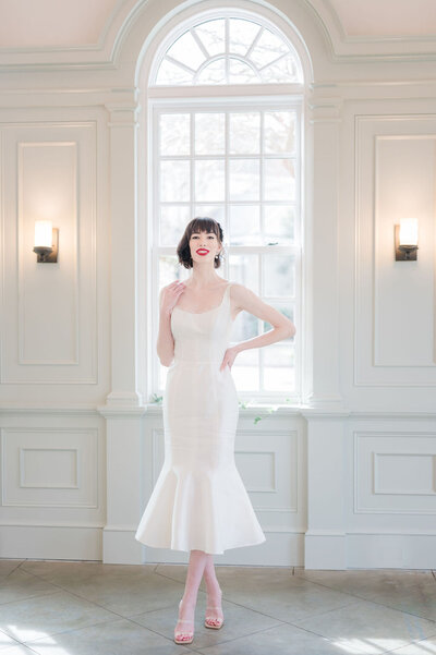Lana midi wedding dress in mikado with lace details