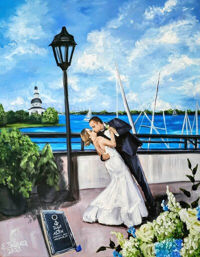 Outdoor live wedding painting at Annapolis Waterfront Hotel in Annapolis, MD