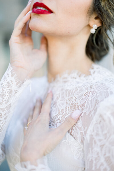 editorial FINE ART bridal portrait with deep red lips 
