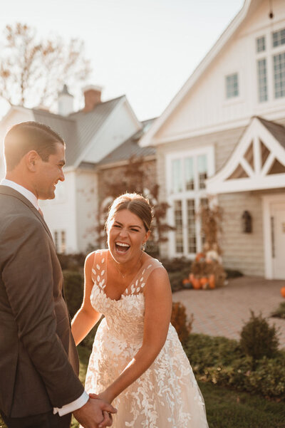 Bride and groom sharing a joyful moment on their wedding day in Pennsylvania